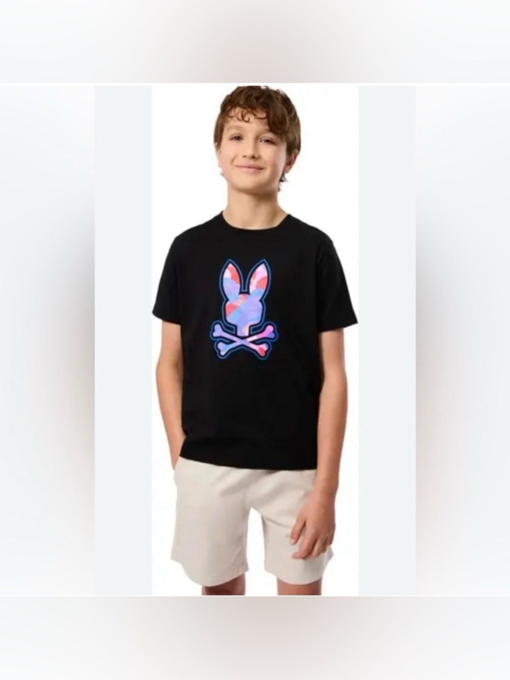 Psycho Bunny Black Graphic Tee Bunny Skull Crossbones Youth XL Preppy Streetwear